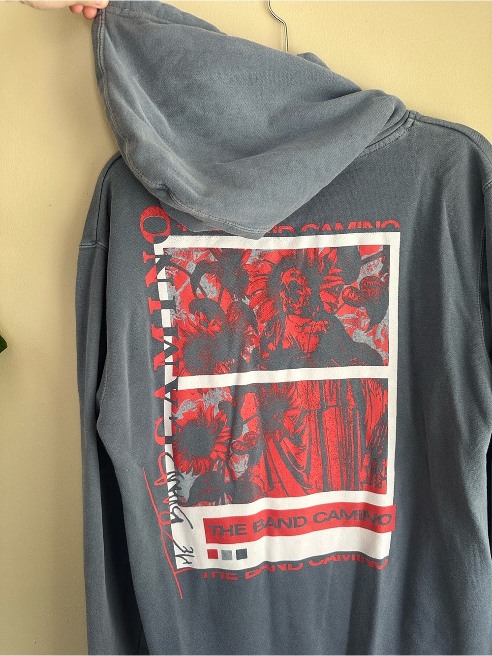 Music Merch The Band Camino Charcoal Hoodie with Red Sunflower Graphics